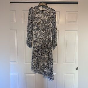 NWT Aqua Blue and White Cheetah Paisly Long Sleeve Dress